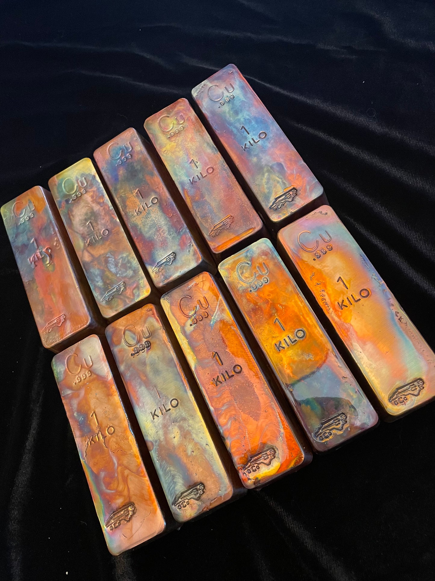 5 Pack Heat Painted Kilo Box .999 Handmade Copper Art Bullion