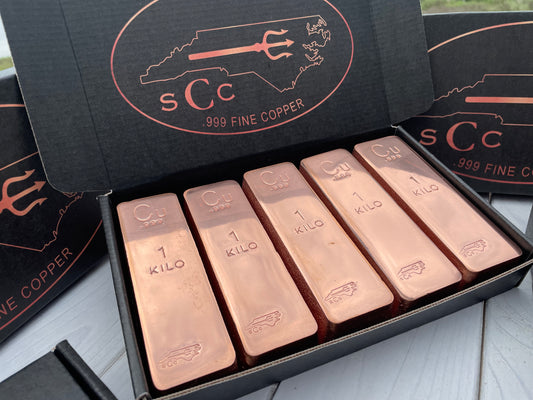 5 Pack  Kilo Box .999 Handmade Copper Art Bullion